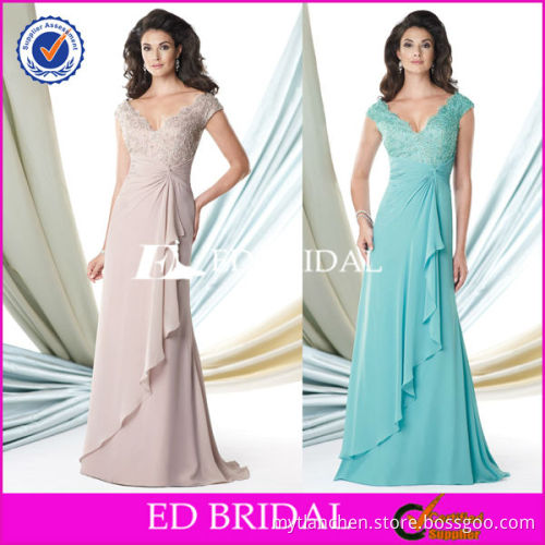 M783 A-line V Neck Cap Sleeve Lace Top Floor Length Mother Of The Groom Dress